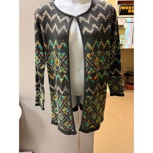 NEW DIRECTIONS Womens Geometric‎ Pattern Open Front Cardigan Sweater Size L